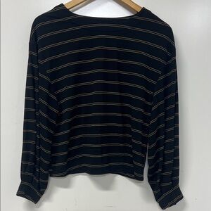 Prologue Long Sleeve Tshirt, Striped, Black/Tan, XS, Balloon Sleeve